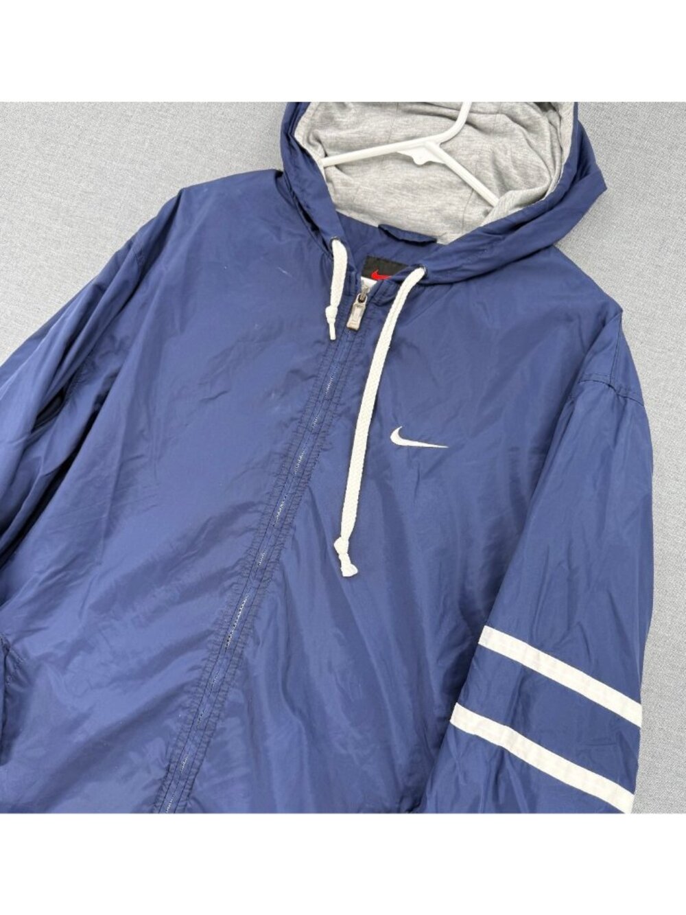 Vintage 90s Nike Windbreaker Jacket Mens L Navy Blue Hoodie Black Label Y2K